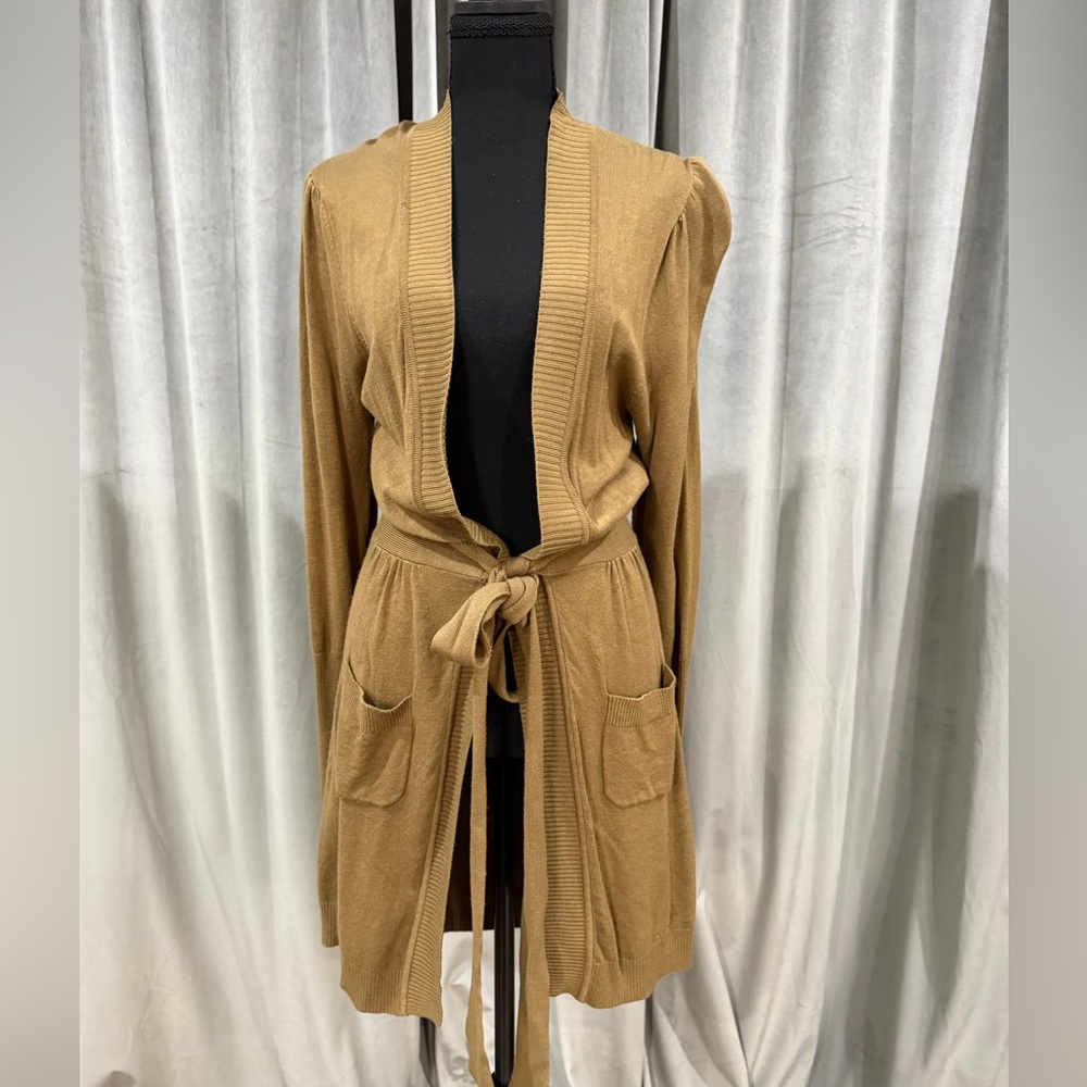 BCBGMaxAzria Camel Tie-Waist Cardigan